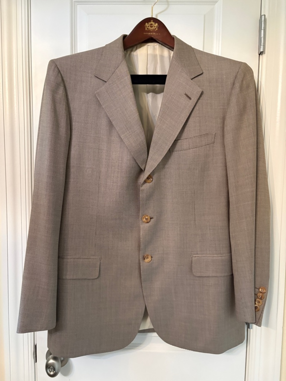 Brioni Men's Light Taupe Three-Button Suit. Cool wool
